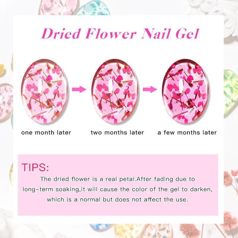 5ml Pink Dried Flower Nail Gel Polish, Semi Permanent Natural Flower Fairy Nail Art, Gel Soak Off, UV Painting Varnishes For Nails.