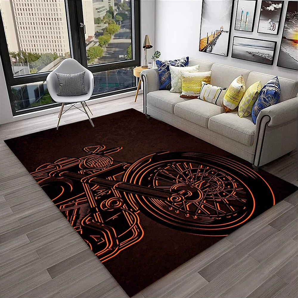 3D Retro Motorcycle Vintage  Rug for Living Room, Bedroom, Playroom Kid Area Rug Non-slip