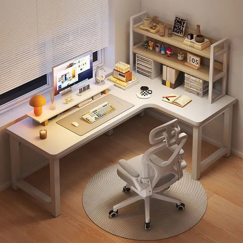 L Shaped Computer Desk, Home Office Desk with 2 Drawer and Bookshelf.