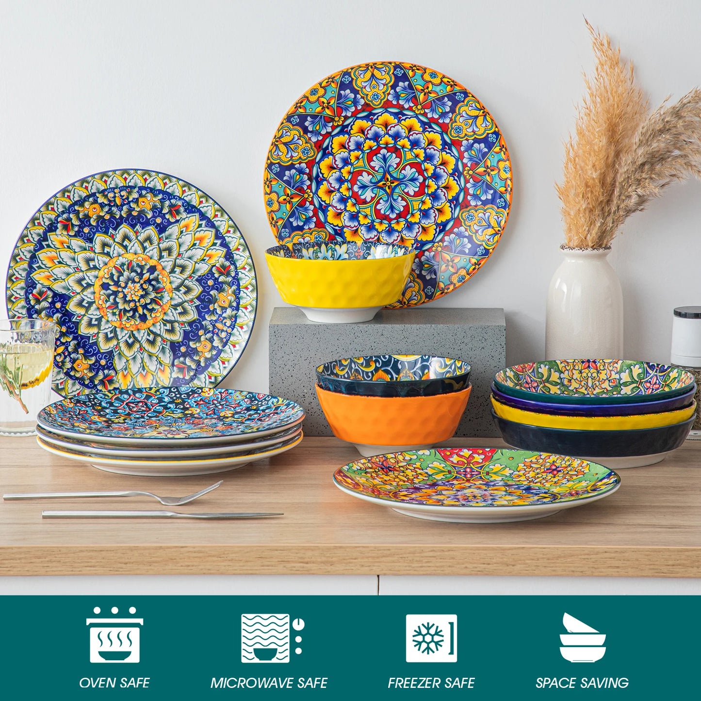 6/12 Piece Porcelain Dinner Plates, Crockery Breakfast Plate Set. Scratch Resistant Flat Plate Set for 6.