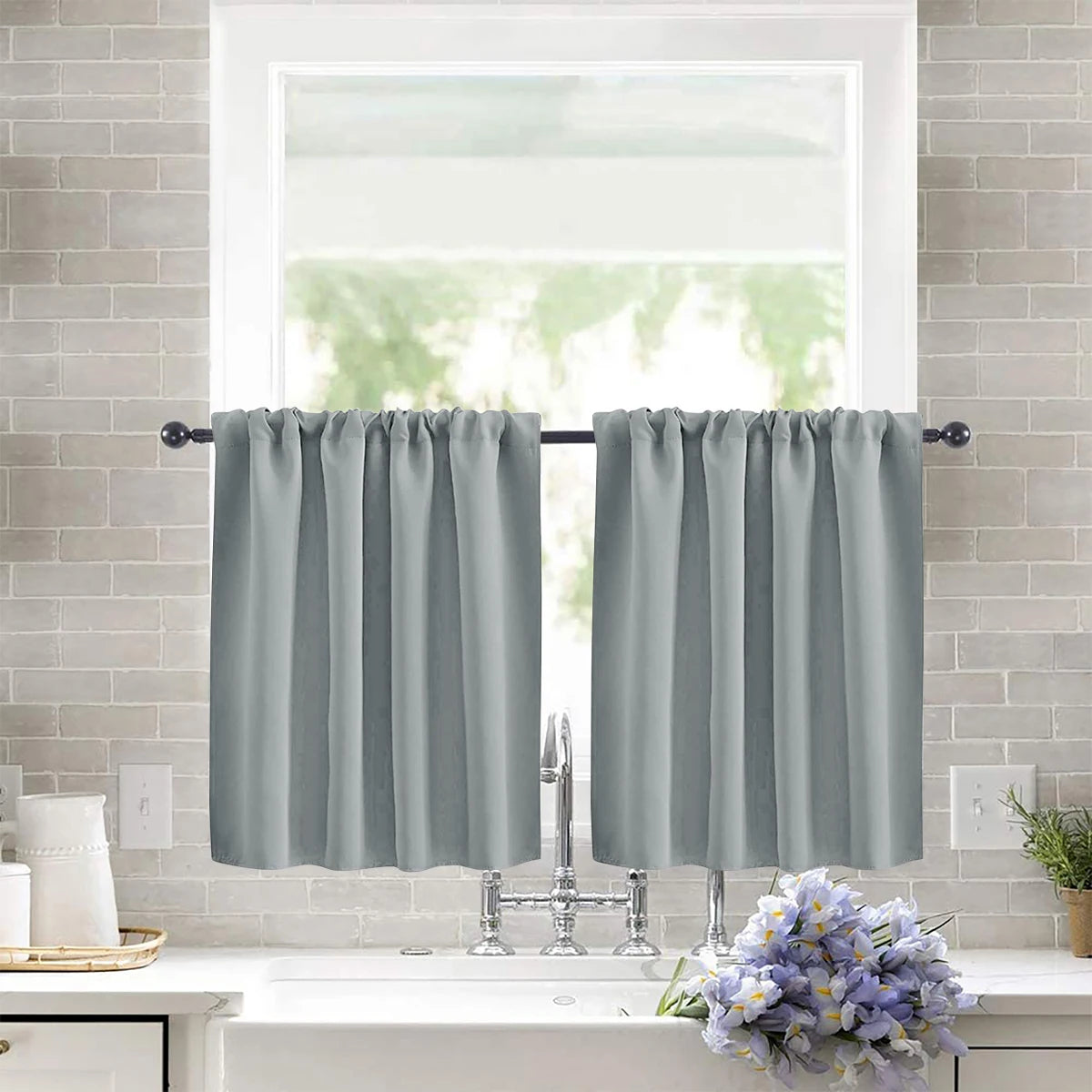 1pc Solid Short Curtain, Small Curtains for Kitchen, Bathroom, High Blackout.