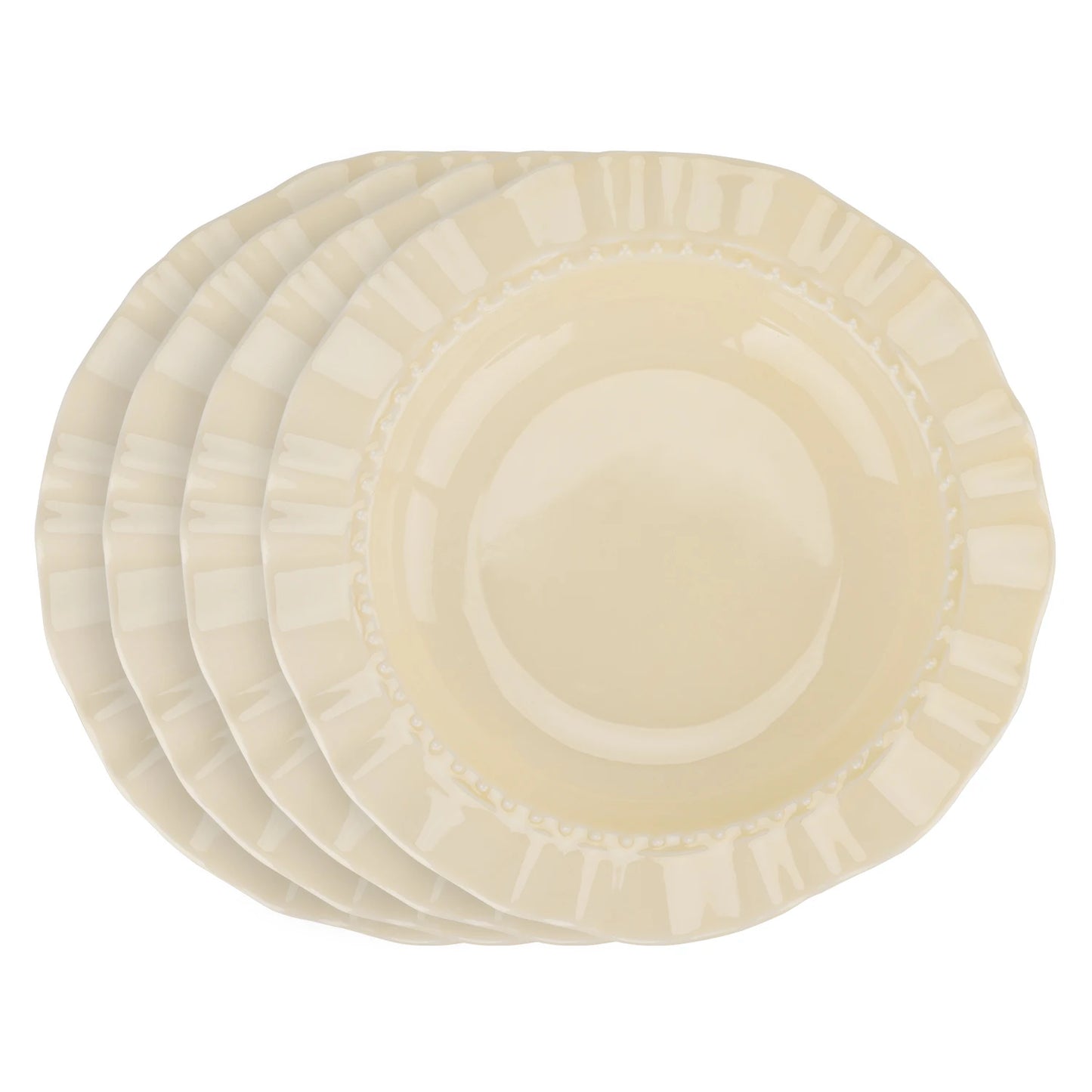 4pcs Multi-Color Ceramic Plate Set Ripple-Edge