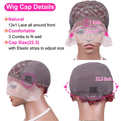 Short Pixie Cut Wig Curly Bob Lace Front Human Hair  200Density 13X1 Lace  Brazilian Wig