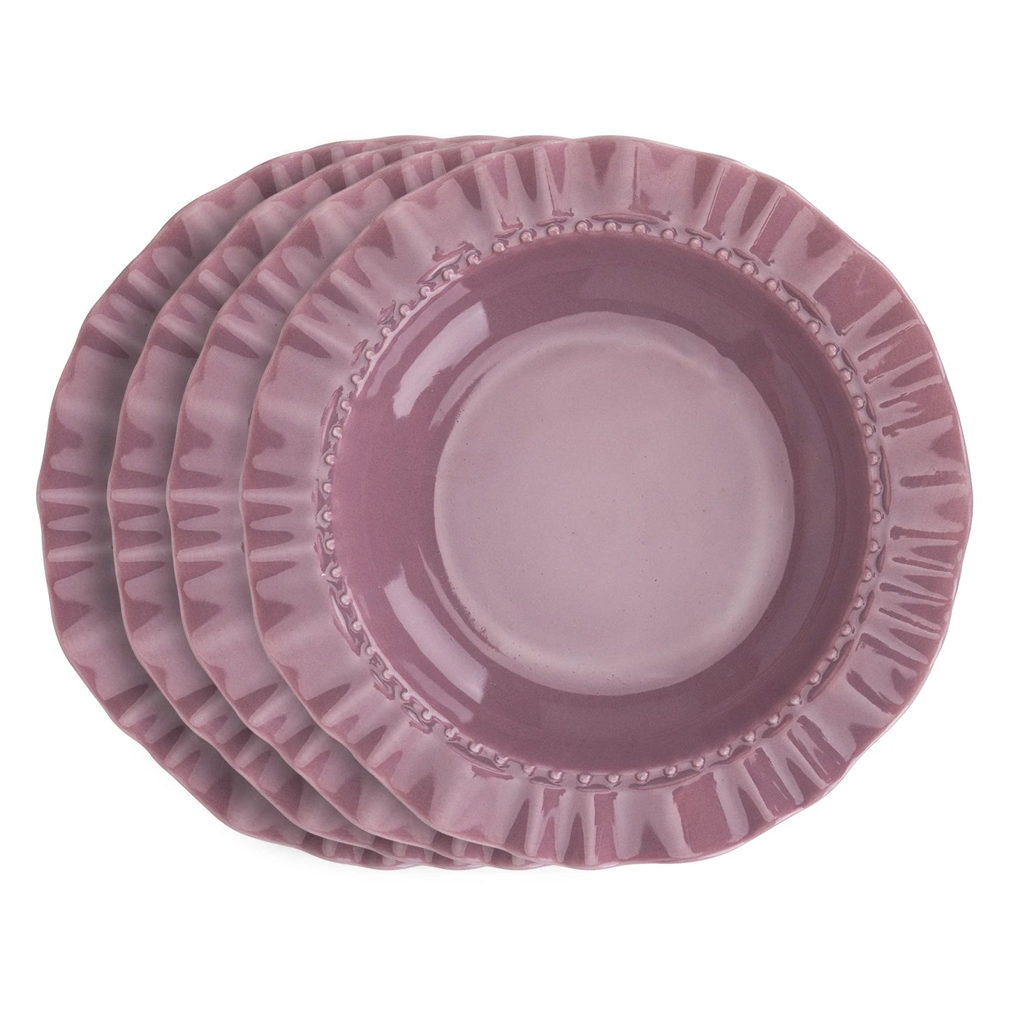 4pcs Multi-Color Ceramic Plate Set Ripple-Edge