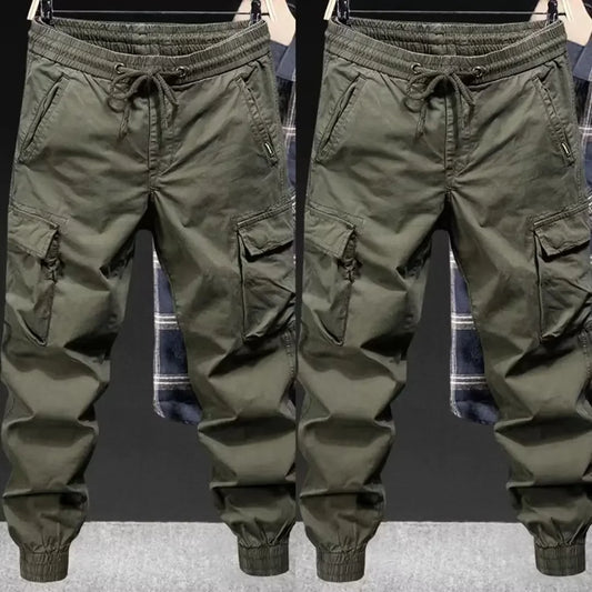 Fashionable Casual Pants Men's Loose-fit  Cargo Pants Solid Color Cropped