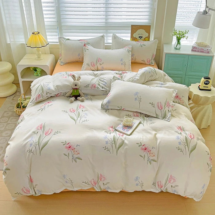 Queen Size Bedding Set, White Color, Black Plaid Microfiber, King Size Bed Linen