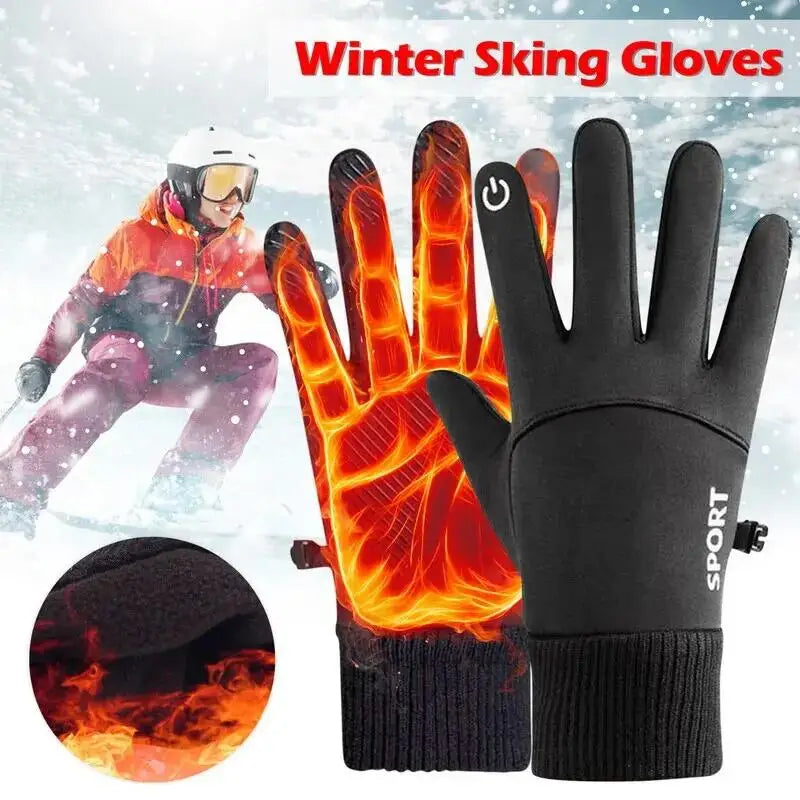Black Winter Warm Full Fingers Waterproof Cycling ,Outdoor, Sports Running, Motorcycle ,Ski Touch Screen Fleece Gloves.