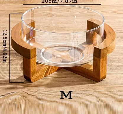Elegant Glass Salad Bowl Set with Wooden Base.