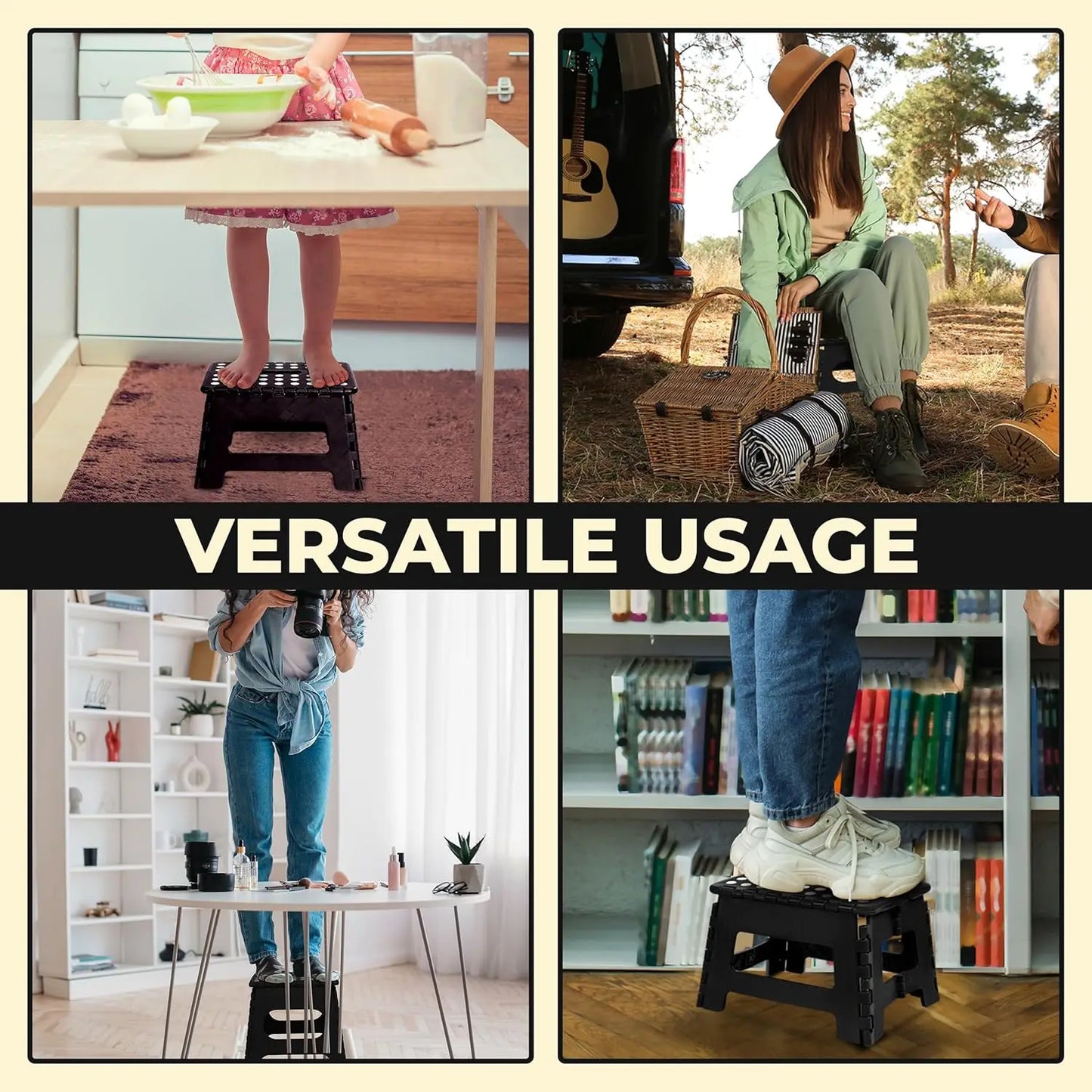 Folding Step Stool with 9 Inch Height (Pack of 1),Holds Up to 300 lbs.