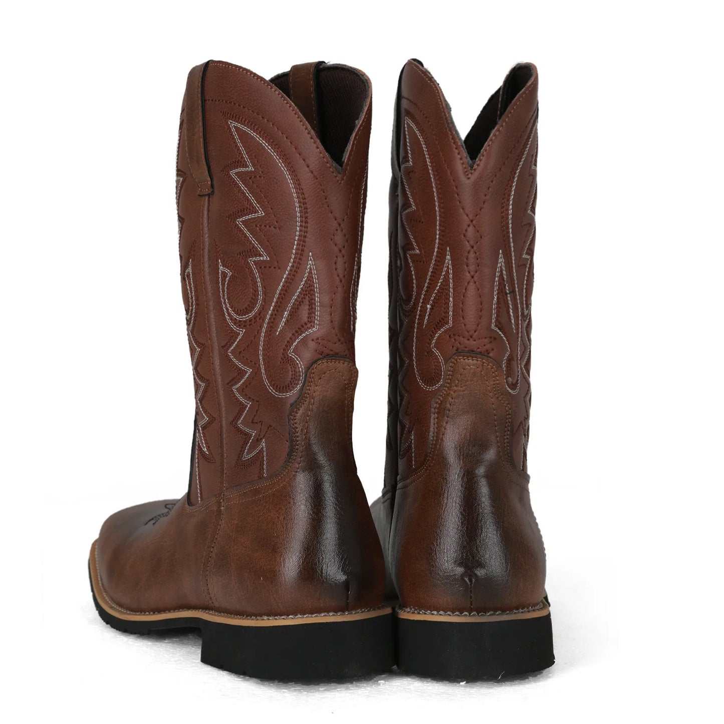 Cowboy Boots Men High Quality Embroidered Mid Calf Leather Boots.