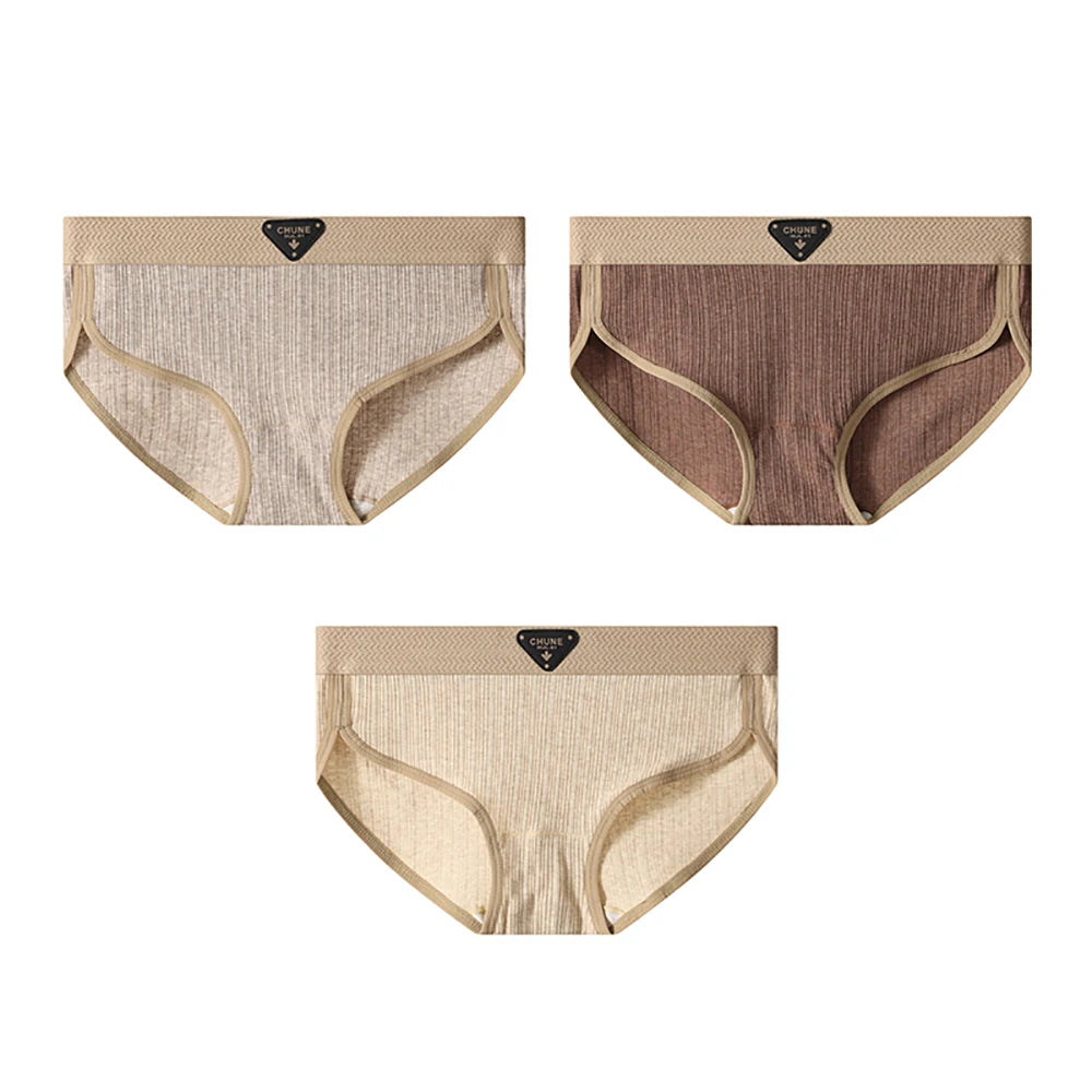 3PCS/Pack 100% Cotton Women Sexy Solid Brief Hygroscopic Breathable Female Lingerie.