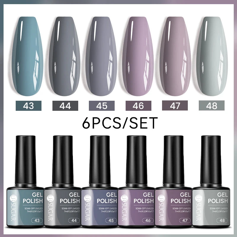 7ml All Season Gel Nail Polish Set, Nude Pink, Red Glitter, Semi Permanent UV Gel Kits.