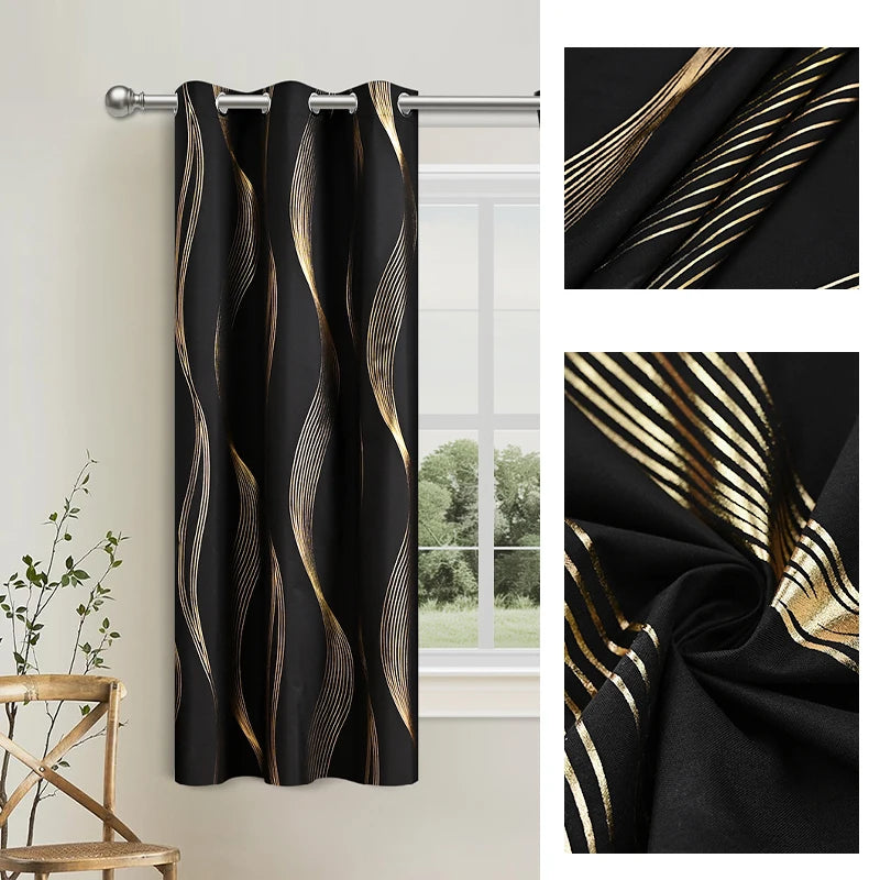 1pc/2pcs Wave and Marble 100% Blackout Curtains, Hot Stamping and Silver Curtains.