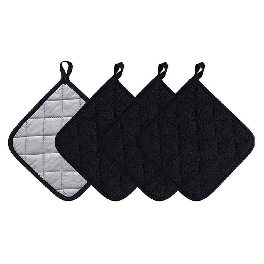 Kitchen Pot Holder Set, Heat Resistant Pure Cotton Potholder Kit, Large Coasters Hot Pads 4Pcs,17x17cm Terry Pot Holders.