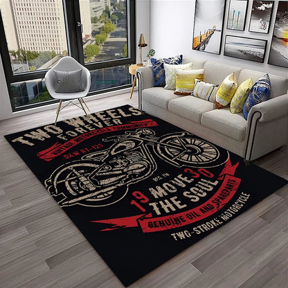 3D Retro Motorcycle Vintage  Rug for Living Room, Bedroom, Playroom Kid Area Rug Non-slip