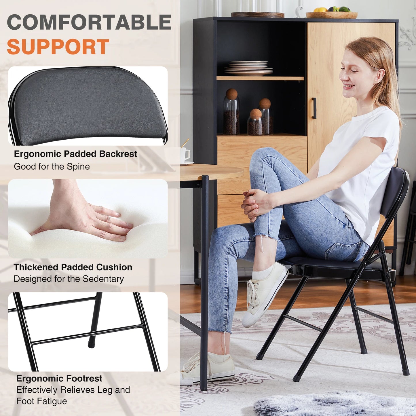 Leather Padded Folding Chair 4 Pack Sturdy Metal Chairs, easy Storage.