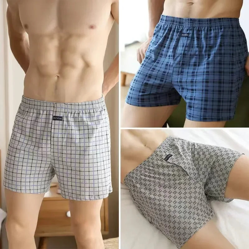 Plus Size 100% Cotton Plaid Boxer Shorts Widen Waist Underwear.
