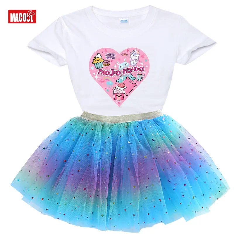 Kawaii Heart Outfit Girls Shirt Tutu Set, Child Outfits.