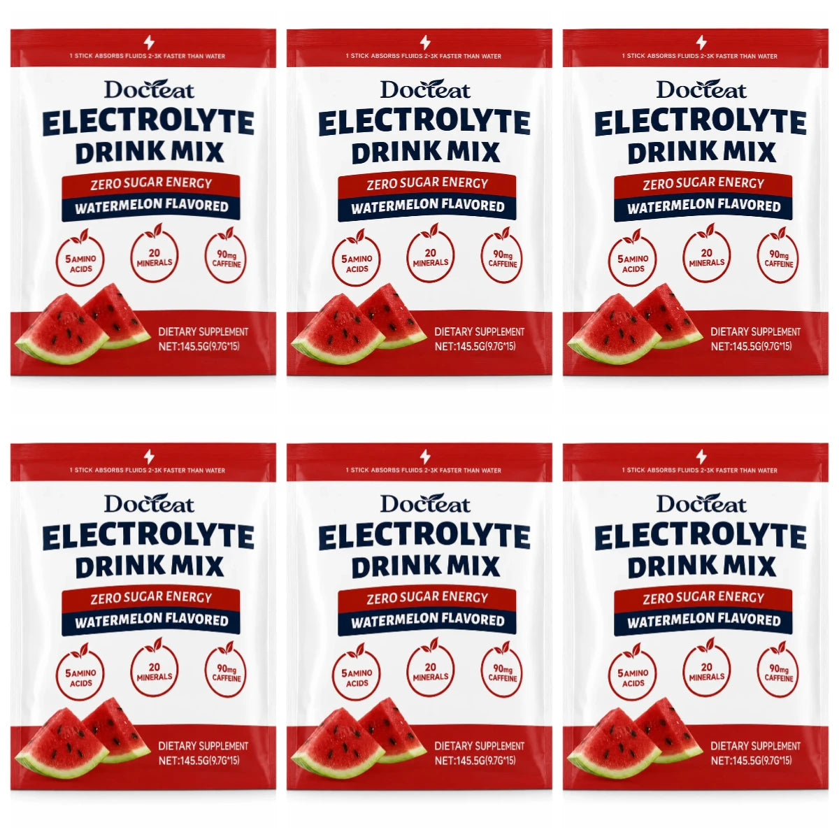 Electrolyte Drink Mix, Watermelon Flavored Zero Sugar Powder, 15 Servings, 90mg Caffeine with L-Citrulline and Taurine.