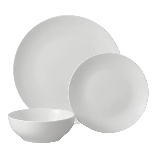 12-Piece White Stoneware Dinnerware Set, 4 Dishwasher Microwave Safe Elegant Tableware, Bowls, Plates Ideal Formal Casual Use.