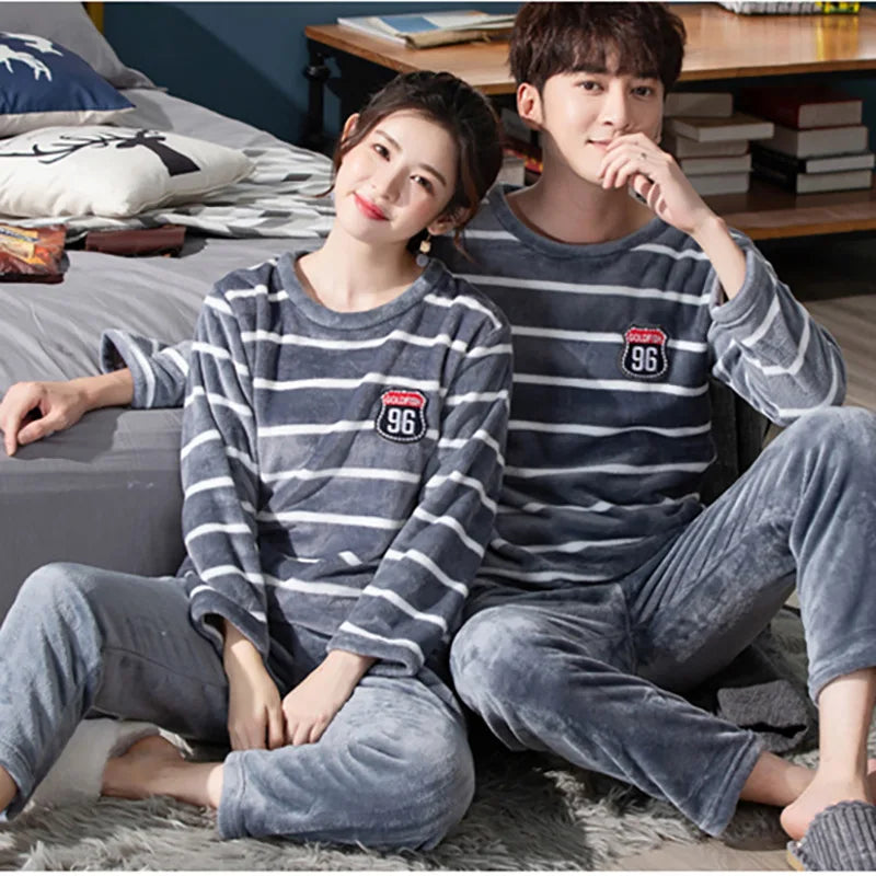 2pcs/Set Fall And Winter Coral Fleece Couple Pajamas.