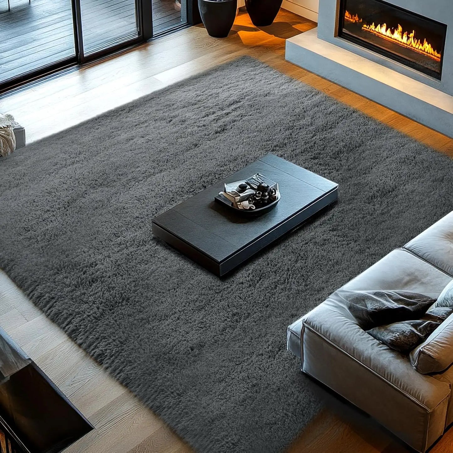 Large Shaggy Grey Area Rug,10x14 - Super Soft Fluffy Carpet for Living Room, Bedroom.