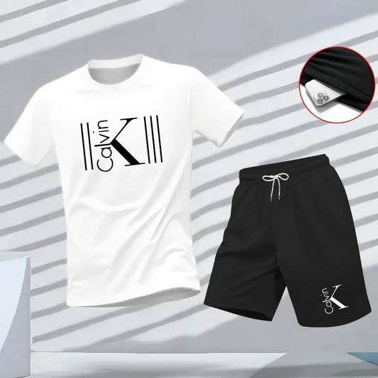 "2025 Men Breathable sports pattern Printed T-shirt, Casual Fashion short-sleeved streetwear top Two-piece set.
