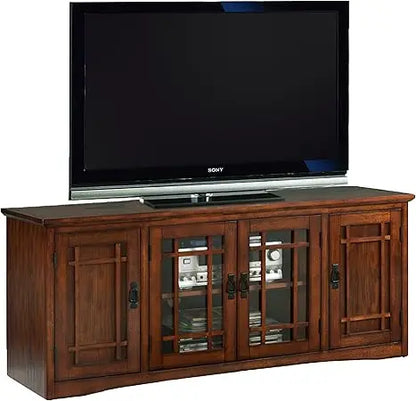 Solid Wood Mission Oak TV Stand for 65-Inch TVs Console with Storage Shelves