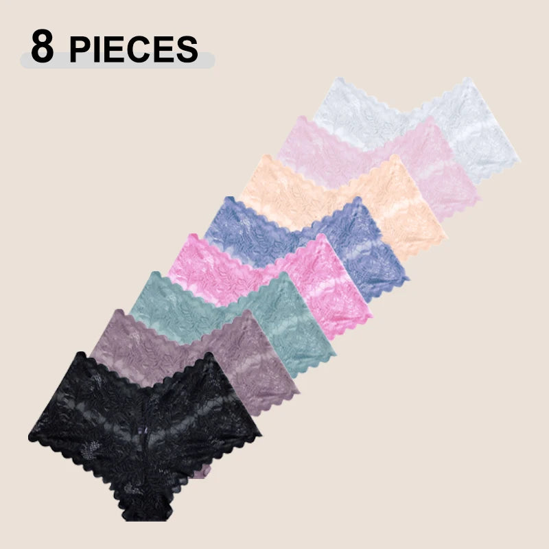 8PCS/Set Women Floral Lace Boy shorts, Female Transparent  Girls Intimates Lingerie.