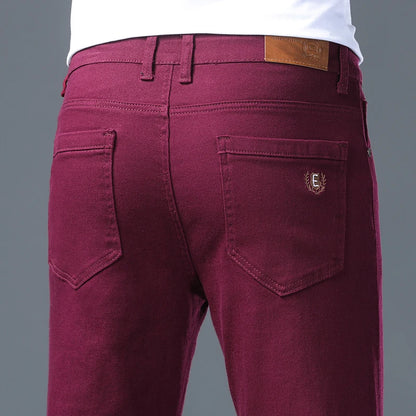 Men Fashion Classic Jeans Solid Color  Streetwear Trousers Stretch Slim-fit