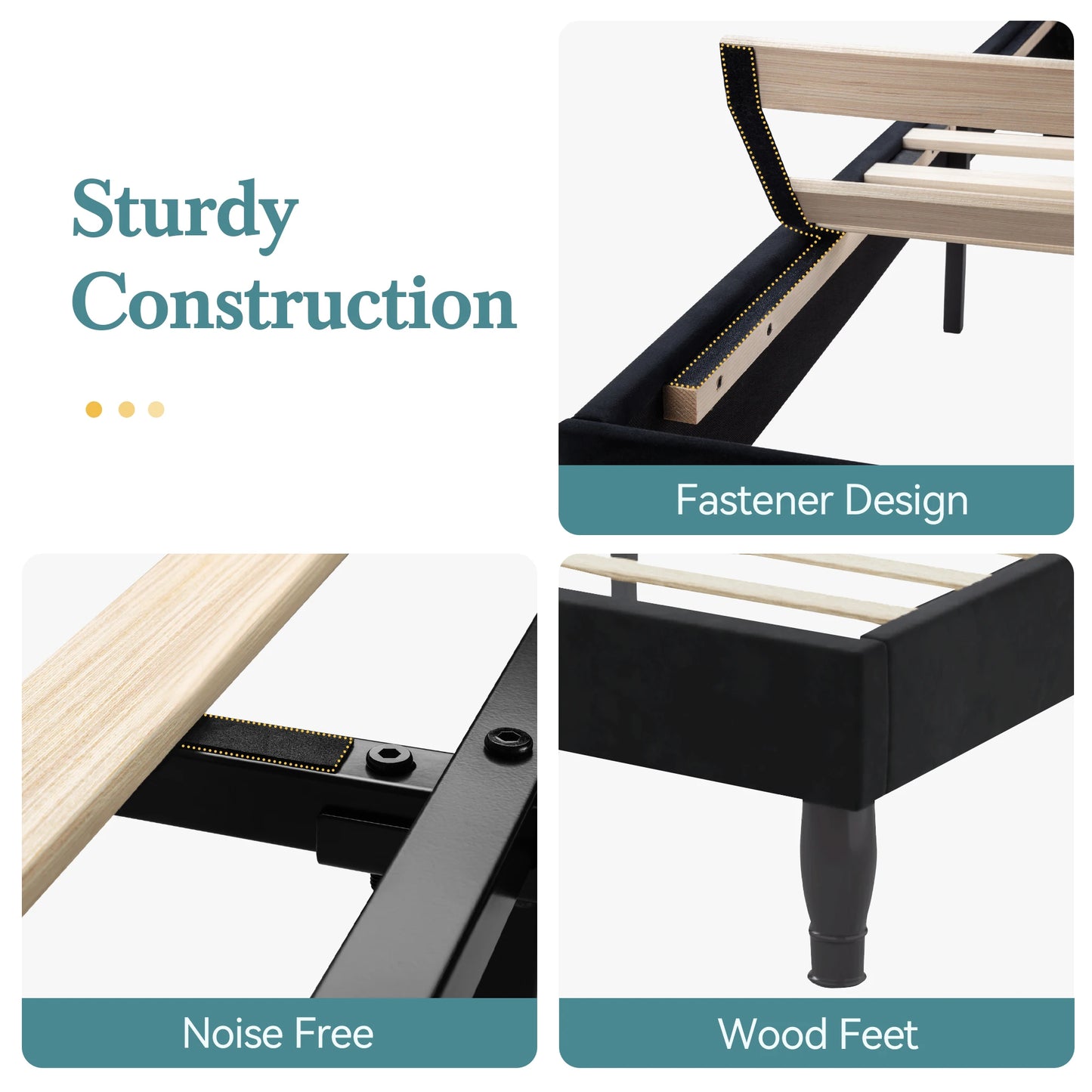 Bed Frame with Adjustable Velvet Tiara Headboard, Upholstered Diamond Button.