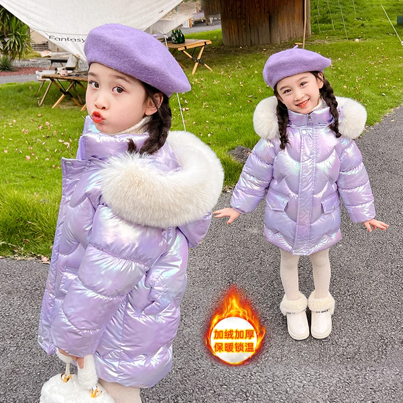 Girls Shiny winter Jackets Thick Hooded Outerwear 3-10 Years