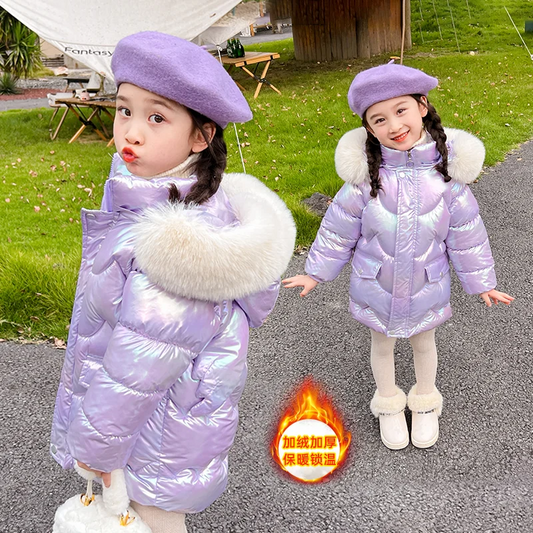 Girls Shiny winter Jackets Thick Hooded Outerwear 3-10 Years