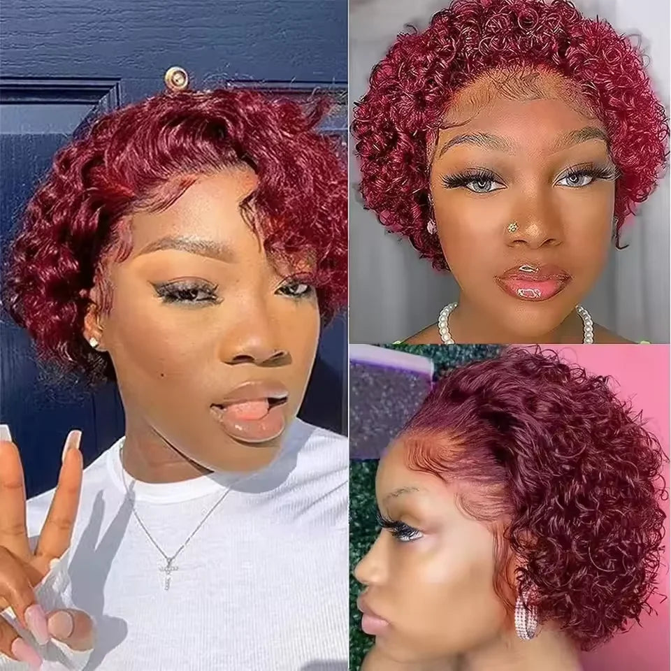 Short Pixie Cut Wig Curly Bob Lace Front Human Hair  200Density 13X1 Lace  Brazilian Wig