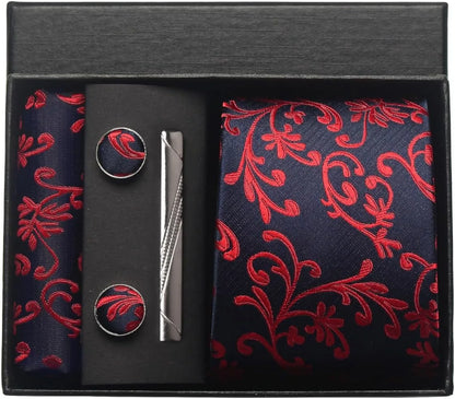 100% Silk Necktie Paisley Floral Men Business Tie, Pocket Square ,Tie Clip ,Cufflinks Set  Gift Box.