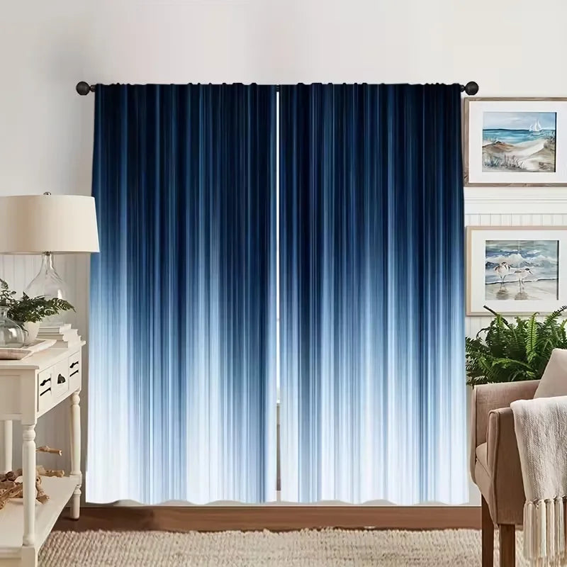 2pcs Modern Blue Gradient Pattern Curtains, Designed for Light Blocking.