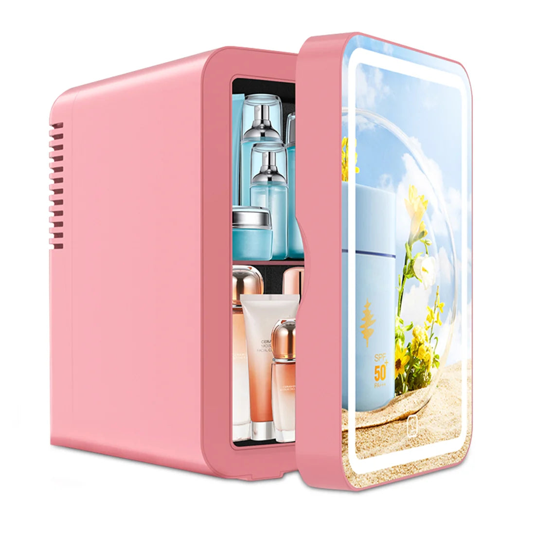 6L mirror beauty makeup refrigerator, skin cosmetics care hot and cold storage, portable LED mini refrigerator.