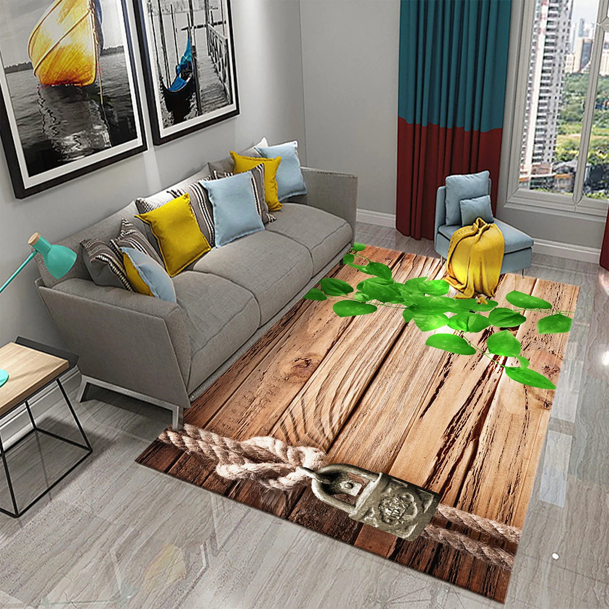 3D Wood Carpet for Bedroom  Kitchen Mat  Living Room  Absorbent Non-slip