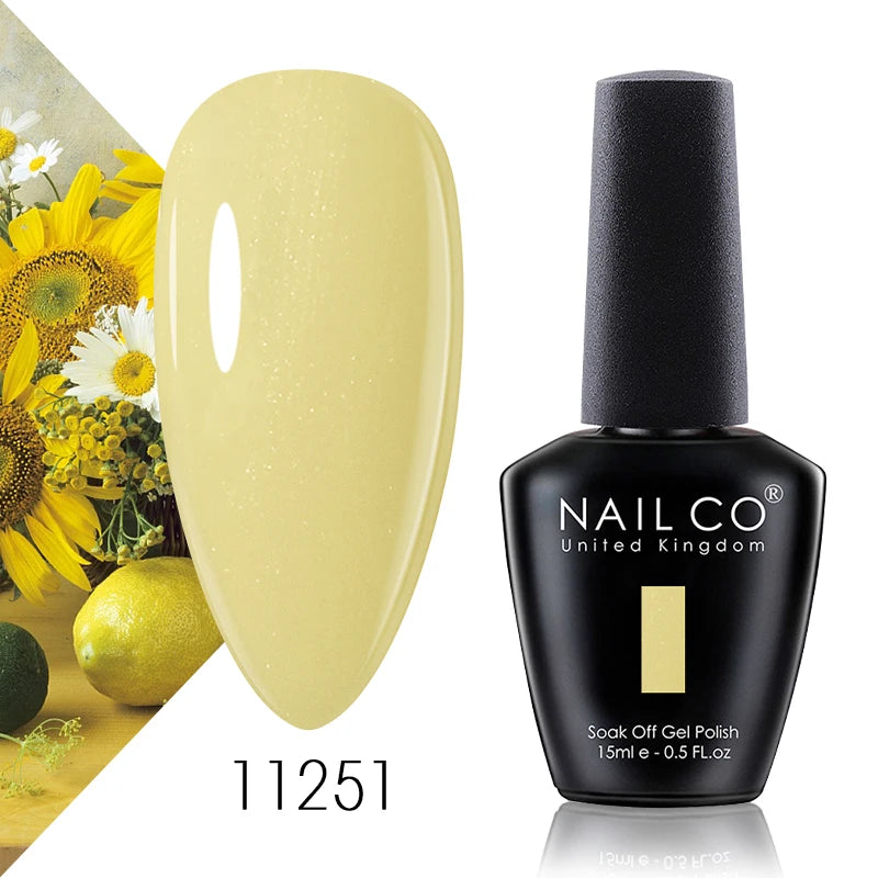 NAILCO 15ml Color Gel Nail Polish Soak Off, Hybrid Varnishes Manicure, UV&LED Nail Gel Semi Permanent Lacquer Base Top Coat.