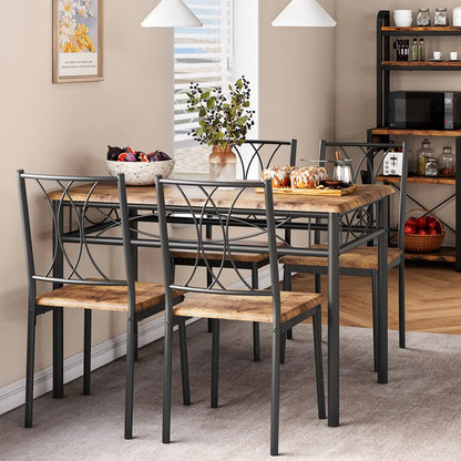 Kitchen Table and Chairs for 4with  Metal and Wood Rectangular Table