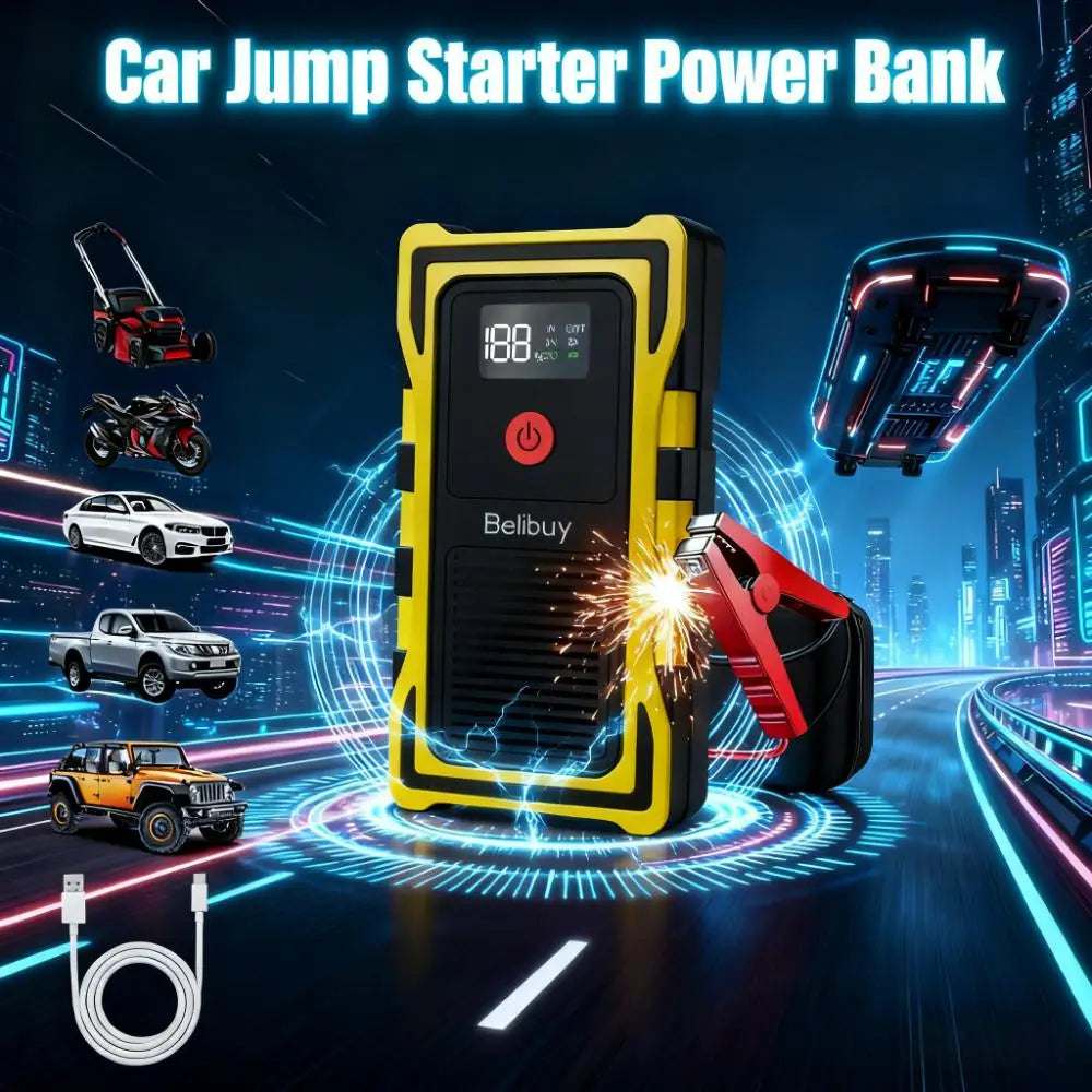 2000A Car Jump Starter, Emergency LED Light for All Diesel/Gasoline Cars 12V with Digital Display.