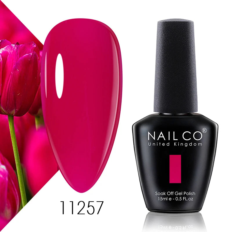 NAILCO 15ml Color Gel Nail Polish Soak Off, Hybrid Varnishes Manicure, UV&LED Nail Gel Semi Permanent Lacquer Base Top Coat.