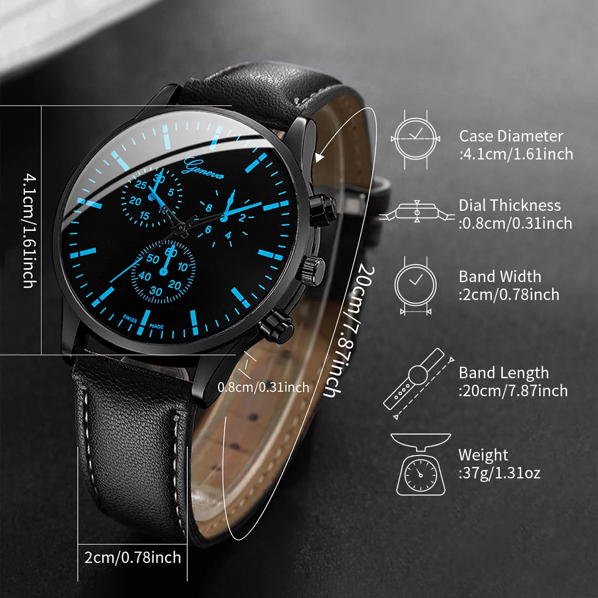 3PCS/Set Men Business Watches  Leather Band Analog Male's Quartz Watch Necklace Bracelet Set.
