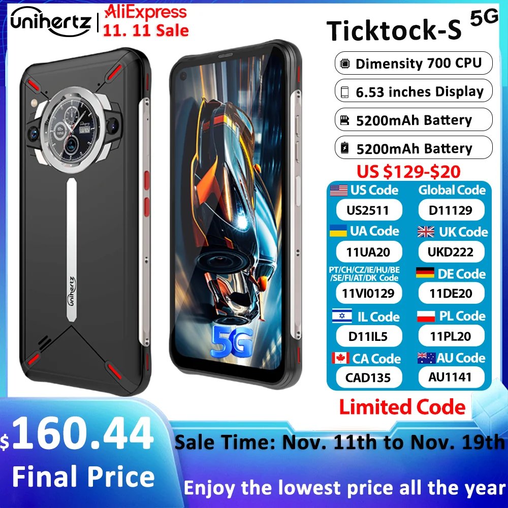 Ticktock-S Slim Rugged 5G Smartphone, 8GB 256GB Cell Phone, 5200mAh Dual Screen Mobile Phone 64MP Camera