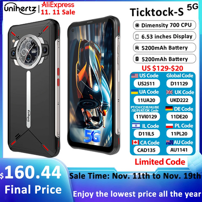 Ticktock-S Slim Rugged 5G Smartphone, 8GB 256GB Cell Phone, 5200mAh Dual Screen Mobile Phone 64MP Camera