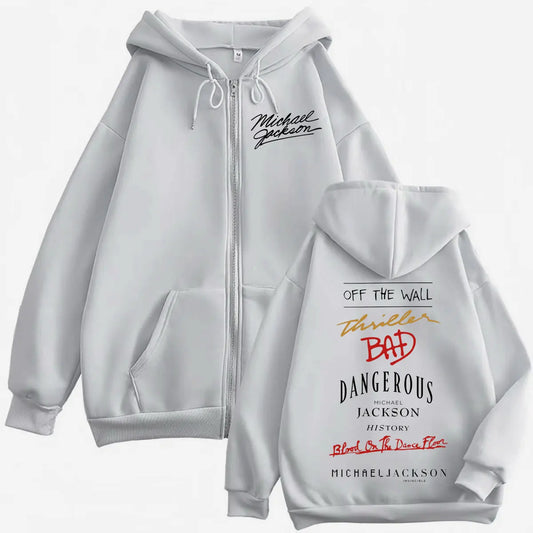 90's Rock Singer Michael Jackson Album Print, Zipper Hoodie High Quality Fashion Zip Up Pullovers, Men, Women Oversized Sweatshirts.