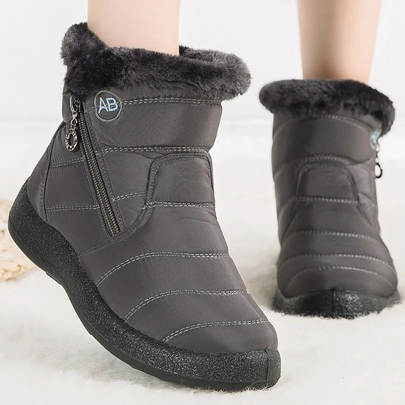 Women Boots Ankle Boots With Fur, Winter Shoes Women Low Heels.