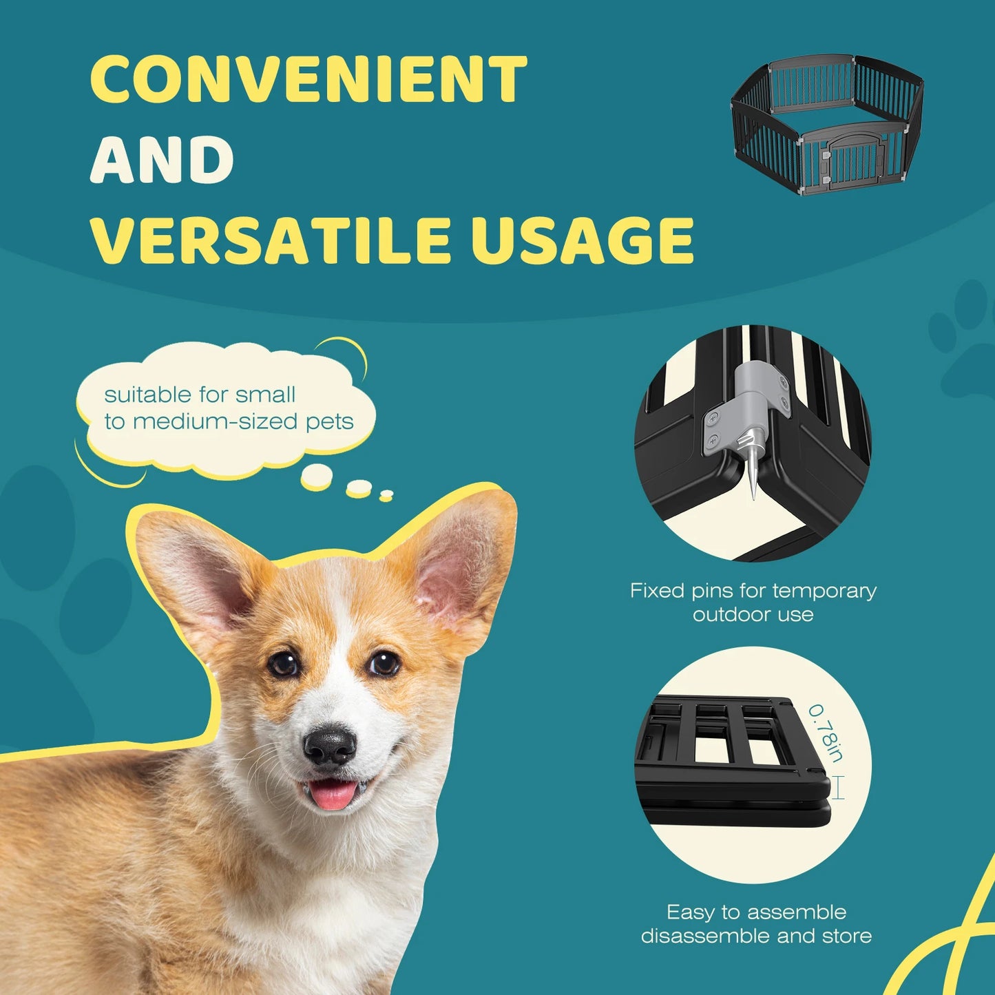 Plastic Dog Playpen 6 Panel 24IN Expandable Pet Fence for Medium Dogs, Indoor Outdoor.