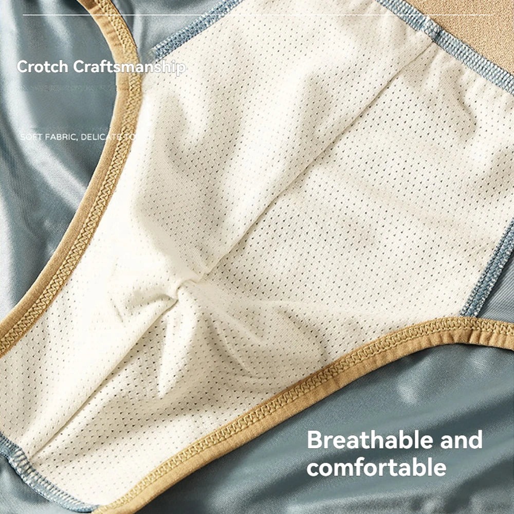 3PCS/Pack Luxury Satin-like Men Briefs, Ice Silk Hygroscopic Breathable Mesh Crotch High Elastic Men Underwear.