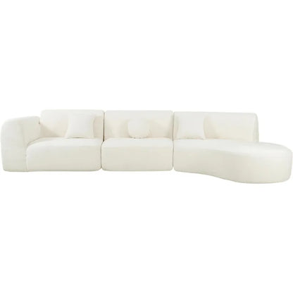 Curved Polyester Sectional Sofa Set, 7 Seat  Chaise Lounge, 3 Pillows, Fully Assembled